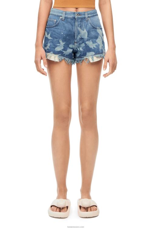 azul claro/blanco pantalones cortos de pescado en mezclilla Loewe R8J8Z1170 mujer