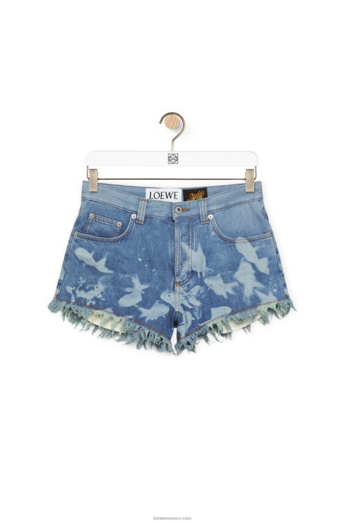 azul claro/blanco pantalones cortos de pescado en mezclilla Loewe R8J8Z1170 mujer