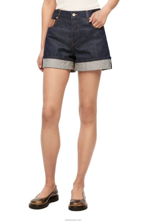 mezclilla cruda shorts vaqueros con vuelta Loewe R8J8Z1165 mujer