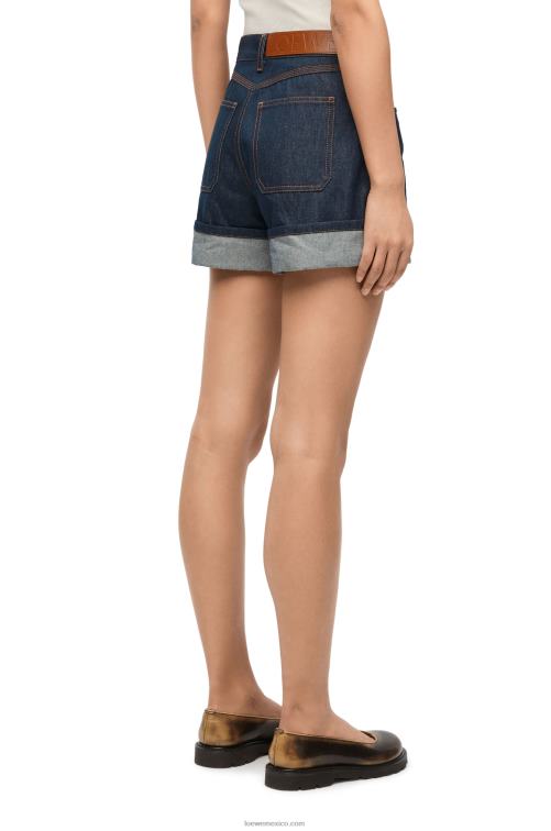 mezclilla cruda shorts vaqueros con vuelta Loewe R8J8Z1165 mujer