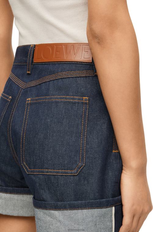 mezclilla cruda shorts vaqueros con vuelta Loewe R8J8Z1165 mujer