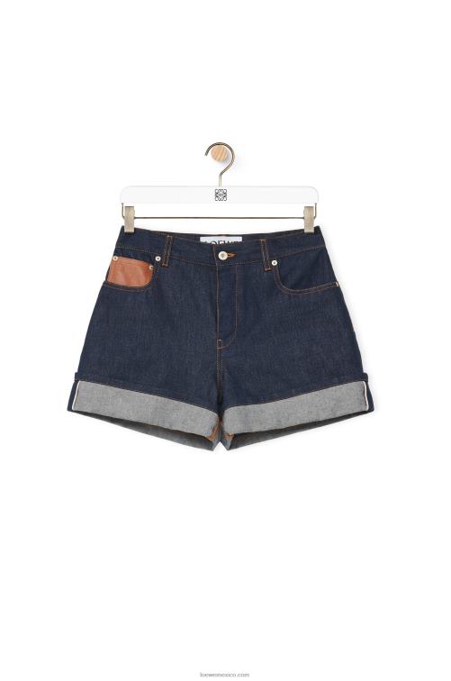 mezclilla cruda shorts vaqueros con vuelta Loewe R8J8Z1165 mujer