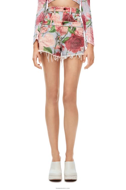 rosado rojo shorts de mezclilla con rosas Loewe R8J8Z1167 mujer