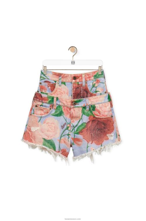 rosado rojo shorts de mezclilla con rosas Loewe R8J8Z1167 mujer