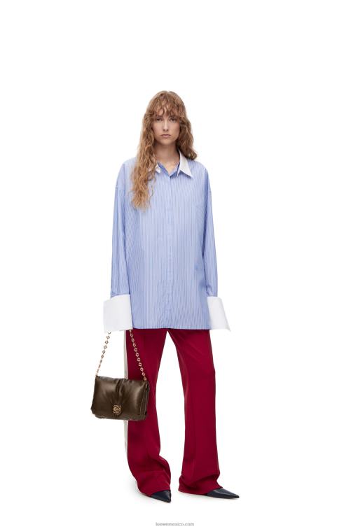 azul blanco camisa deconstruida de algodón a rayas Loewe R8J8Z916 mujer