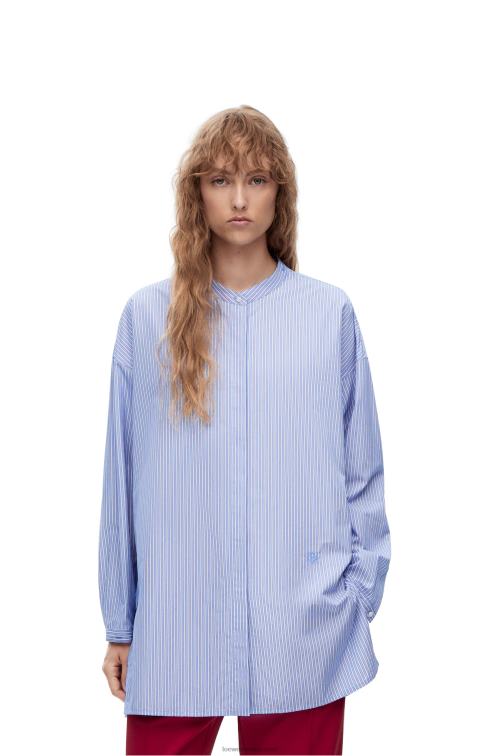 azul blanco camisa deconstruida de algodón a rayas Loewe R8J8Z916 mujer