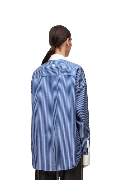 azul marino/blanco camisa de plastrón a rayas de popelina de algodón Loewe R8J8Z892 mujer