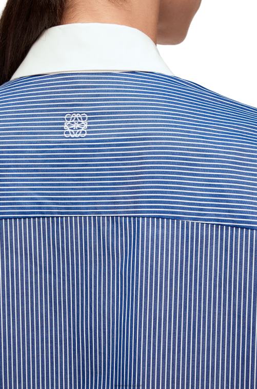 azul marino/blanco camisa de plastrón a rayas de popelina de algodón Loewe R8J8Z892 mujer
