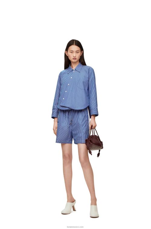 azul marino/blanco camisa trapecio acolchada de popelín de algodón a rayas Loewe R8J8Z899 mujer