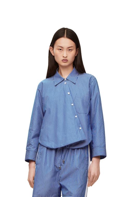 azul marino/blanco camisa trapecio acolchada de popelín de algodón a rayas Loewe R8J8Z899 mujer