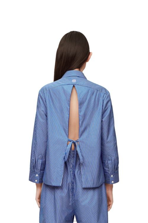 azul marino/blanco camisa trapecio acolchada de popelín de algodón a rayas Loewe R8J8Z899 mujer