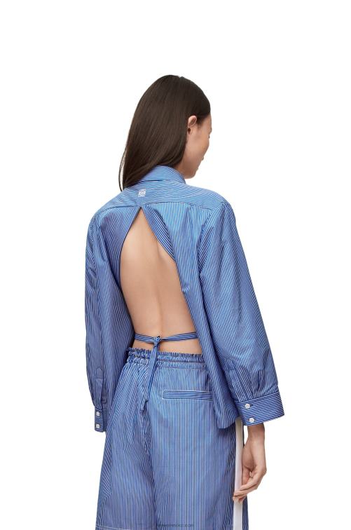 azul marino/blanco camisa trapecio acolchada de popelín de algodón a rayas Loewe R8J8Z899 mujer