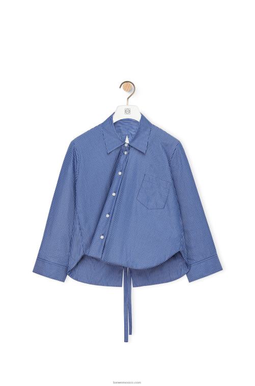 azul marino/blanco camisa trapecio acolchada de popelín de algodón a rayas Loewe R8J8Z899 mujer