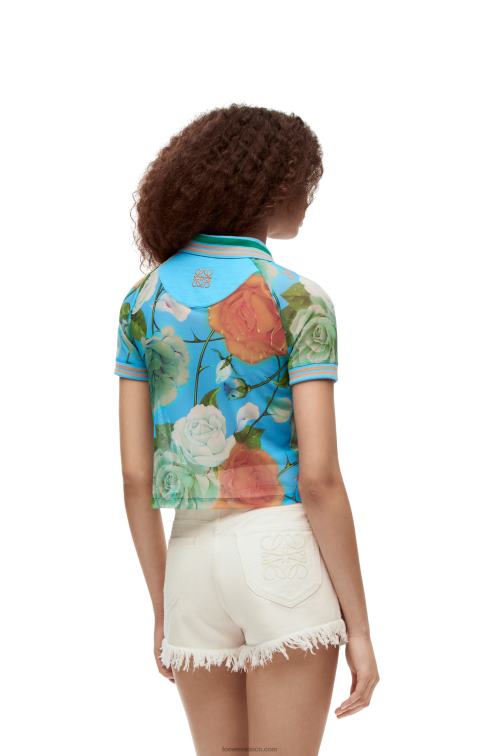 azul/multicolor top corto de malla con rosas Loewe R8J8Z790 mujer