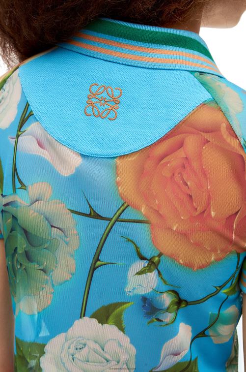 azul/multicolor top corto de malla con rosas Loewe R8J8Z790 mujer