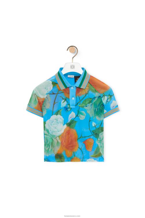 azul/multicolor top corto de malla con rosas Loewe R8J8Z790 mujer