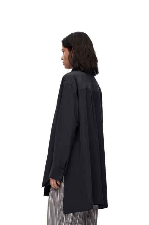azul profundo Blusa de seda con solapa y anagrama Loewe R8J8Z917 mujer