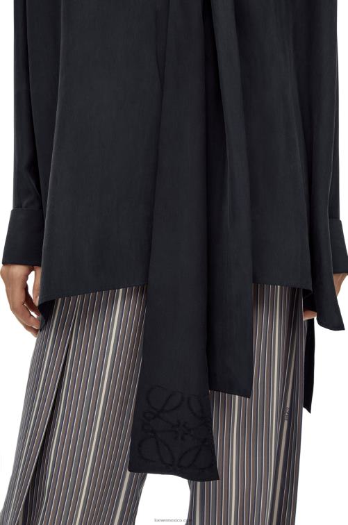 azul profundo Blusa de seda con solapa y anagrama Loewe R8J8Z917 mujer
