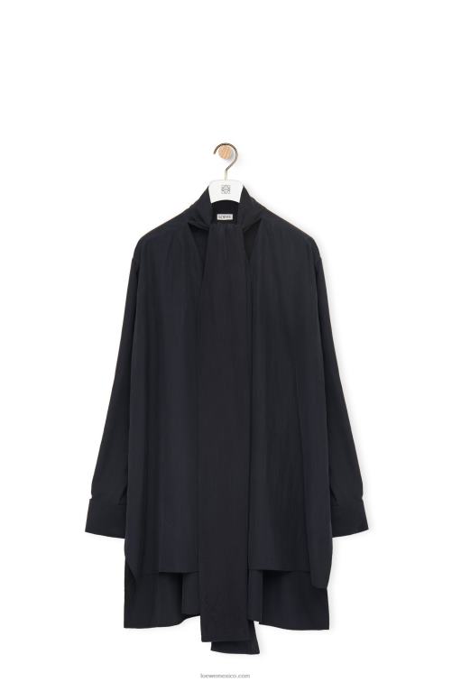 azul profundo Blusa de seda con solapa y anagrama Loewe R8J8Z917 mujer