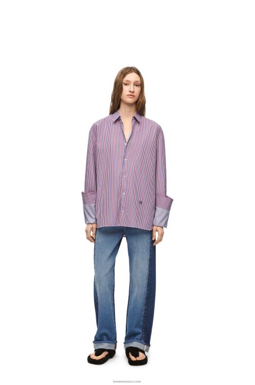 azul rojo camisa con vuelta en algodón a rayas Loewe R8J8Z856 mujer