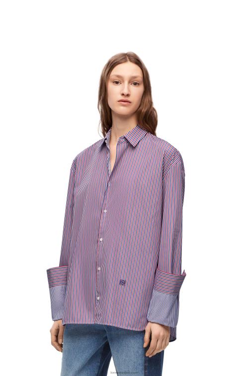 azul rojo camisa con vuelta en algodón a rayas Loewe R8J8Z856 mujer