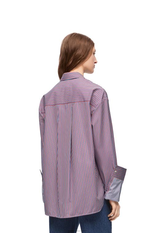 azul rojo camisa con vuelta en algodón a rayas Loewe R8J8Z856 mujer