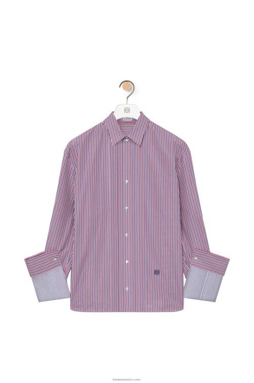 azul rojo camisa con vuelta en algodón a rayas Loewe R8J8Z856 mujer