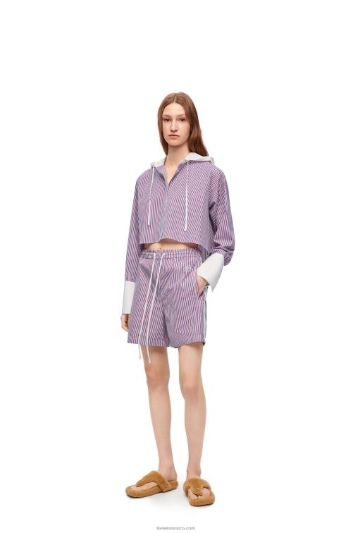 azul rojo camisa corta con capucha de algodón a rayas Loewe R8J8Z857 mujer
