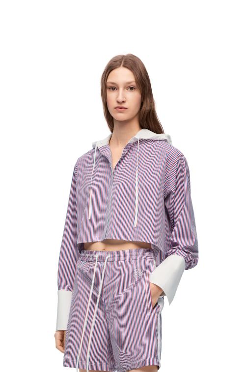 azul rojo camisa corta con capucha de algodón a rayas Loewe R8J8Z857 mujer