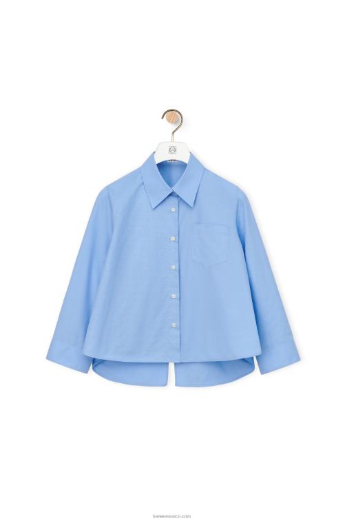 bebe azul Camisa trapecio con anagrama de popelina de algodón Loewe R8J8Z898 mujer