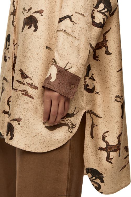 beige claro/marrón camisa oversize de seda con estampado animal Loewe R8J8Z929 mujer