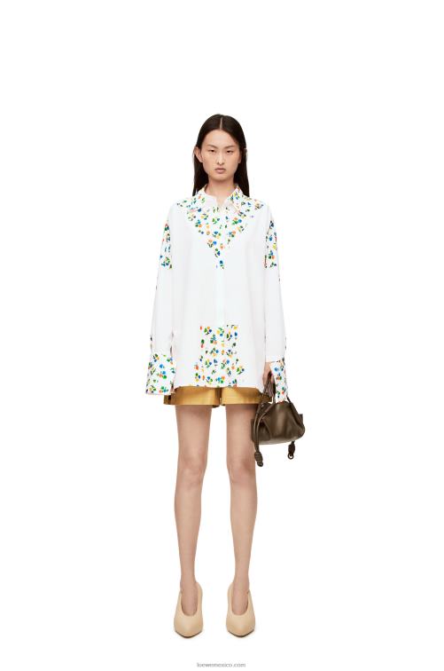 blanco Camisa deconstruida con flores de popelina de algodón Loewe R8J8Z889 mujer