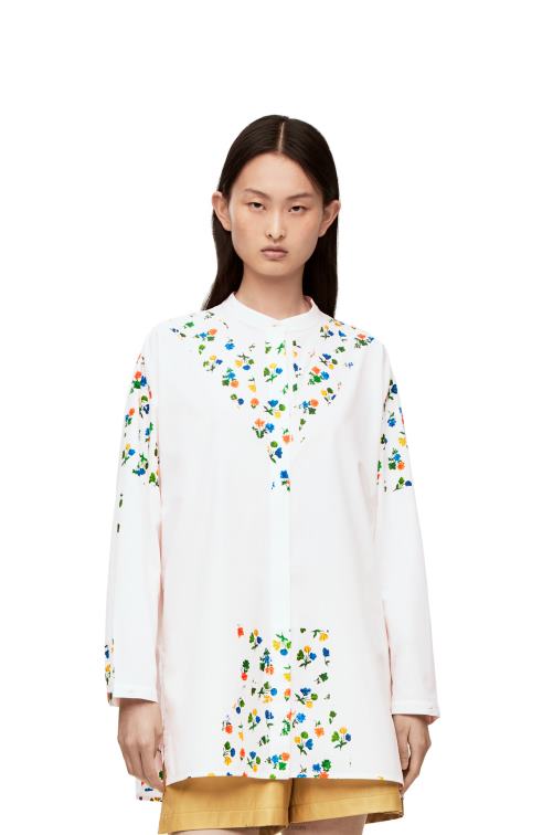 blanco Camisa deconstruida con flores de popelina de algodón Loewe R8J8Z889 mujer