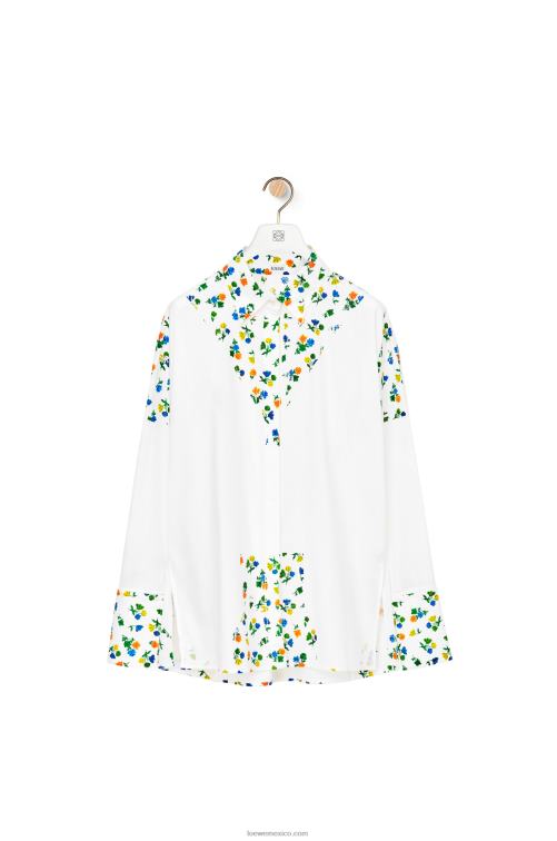 blanco Camisa deconstruida con flores de popelina de algodón Loewe R8J8Z889 mujer