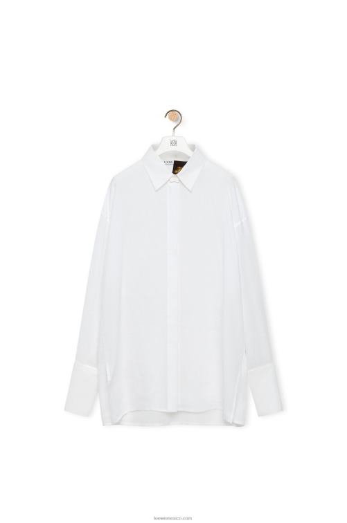 blanco camisa deconstruida de lino Loewe R8J8Z866 mujer