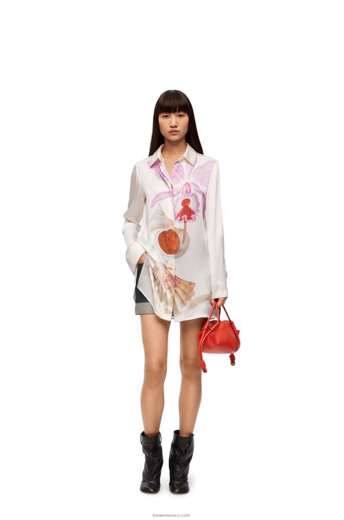 blanco/multicolor camisa maruja mallo de seda Loewe R8J8Z855 mujer