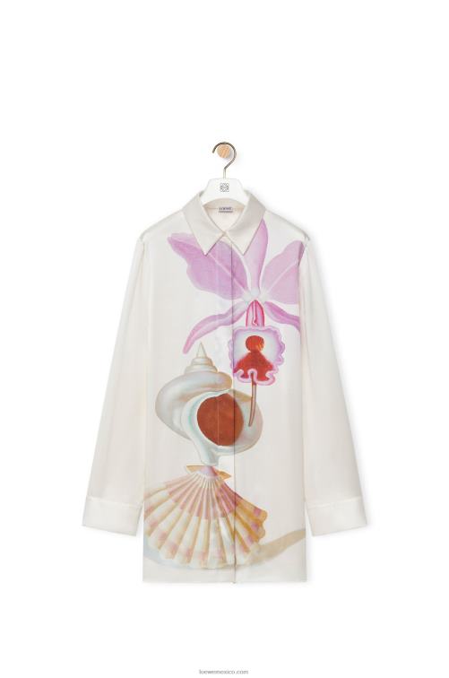 blanco/multicolor camisa maruja mallo de seda Loewe R8J8Z855 mujer