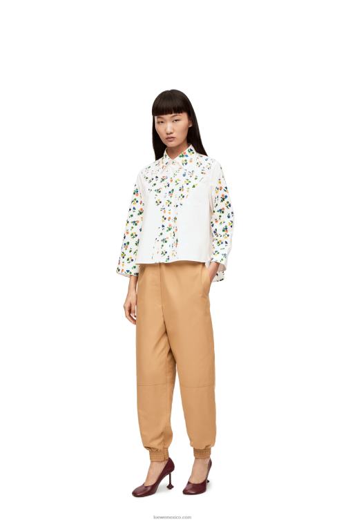 blanco/multicolor camisa trapecio floral de popelina de algodón Loewe R8J8Z894 mujer