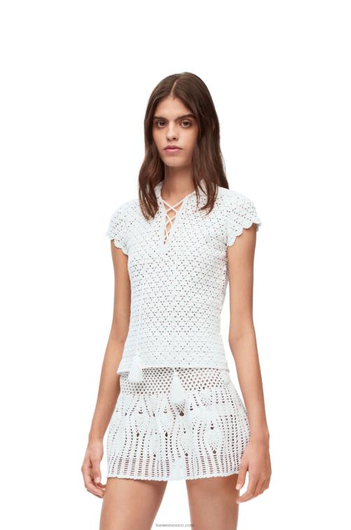 blanco polo de ganchillo en algodón Loewe R8J8Z874 mujer
