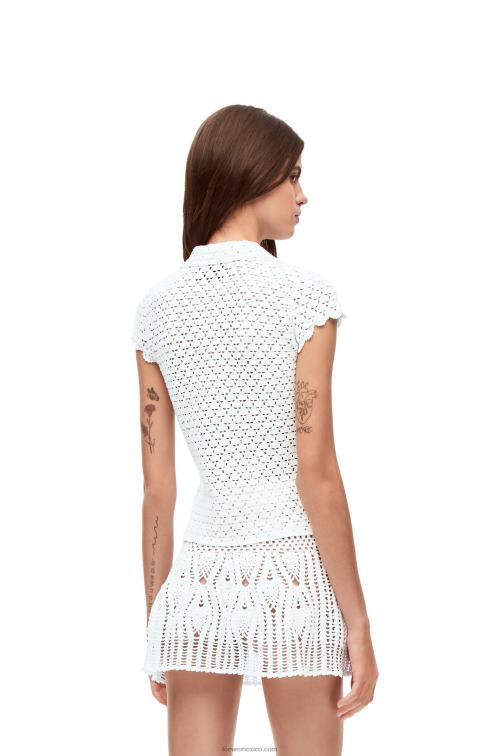 blanco polo de ganchillo en algodón Loewe R8J8Z874 mujer