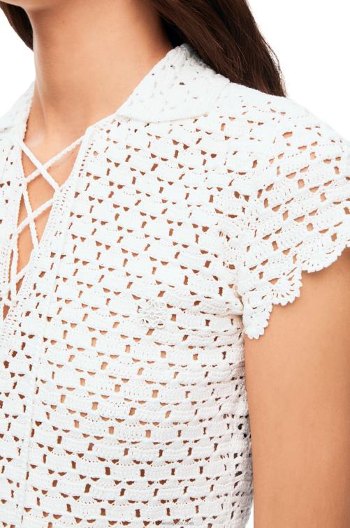 blanco polo de ganchillo en algodón Loewe R8J8Z874 mujer