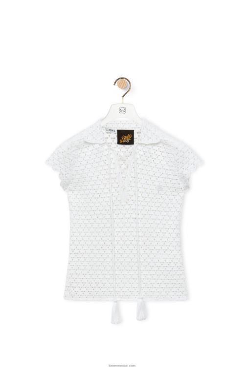 blanco polo de ganchillo en algodón Loewe R8J8Z874 mujer