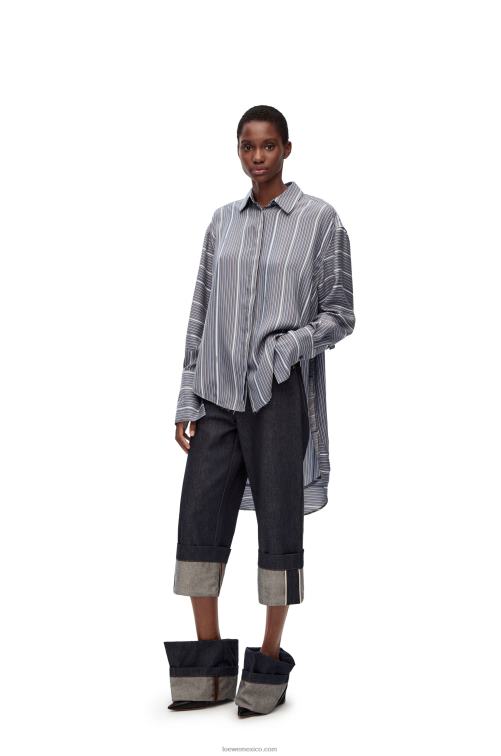 gris/azul marino Camisa de seda a rayas con trampantojo Loewe R8J8Z923 mujer