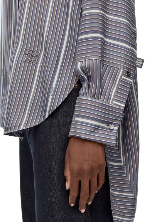 gris/azul marino Camisa de seda a rayas con trampantojo Loewe R8J8Z923 mujer