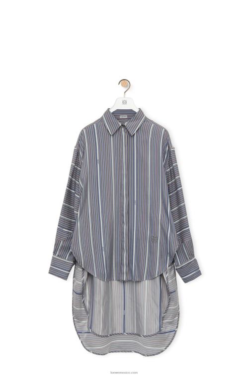 gris/azul marino Camisa de seda a rayas con trampantojo Loewe R8J8Z923 mujer