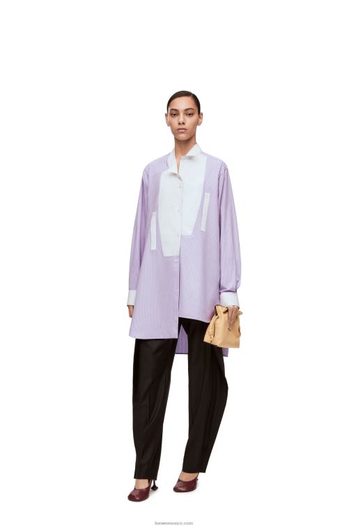 lila/blanco camisa asimétrica a rayas de popelín de algodón a rayas Loewe R8J8Z891 mujer
