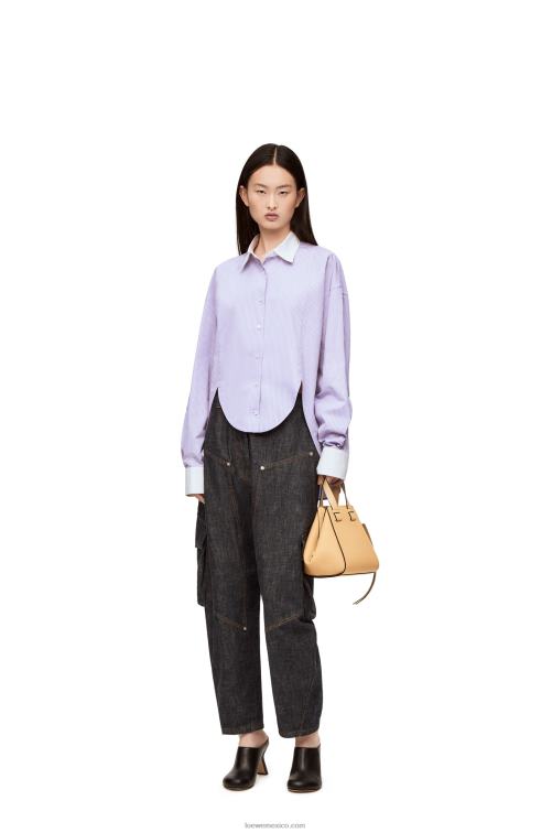 lila/blanco camisa de plastrón a rayas de popelina de algodón Loewe R8J8Z890 mujer