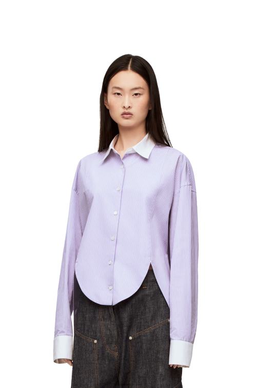 lila/blanco camisa de plastrón a rayas de popelina de algodón Loewe R8J8Z890 mujer