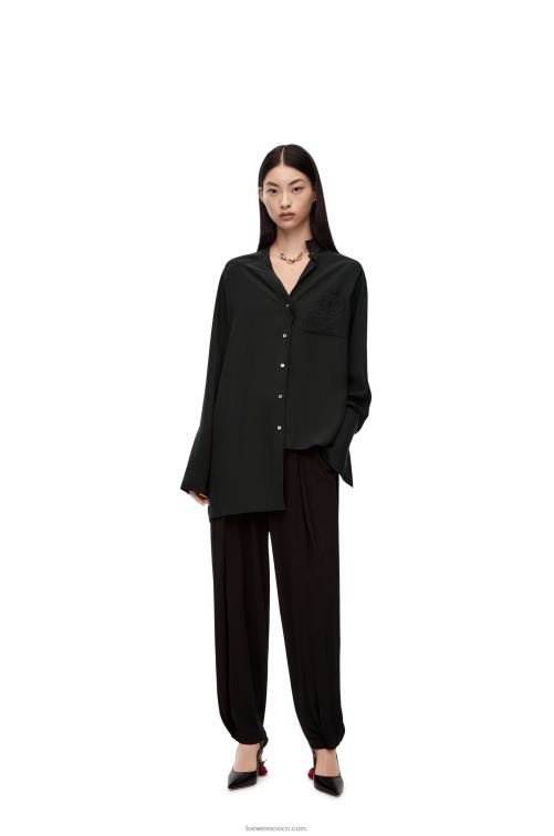 negro camisa asimétrica de seda Loewe R8J8Z926 mujer