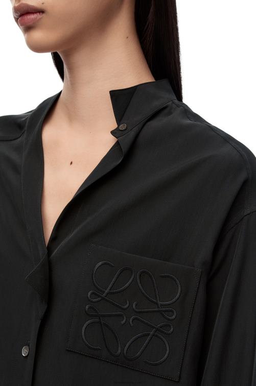 negro camisa asimétrica de seda Loewe R8J8Z926 mujer